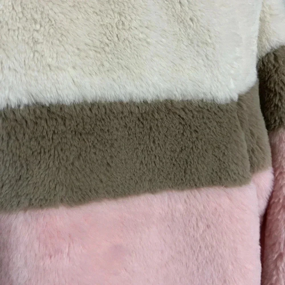 Cat & Jack Girls Faux Fur Colorblock‎ Jacket Pink Cream Brown Size L 10/12